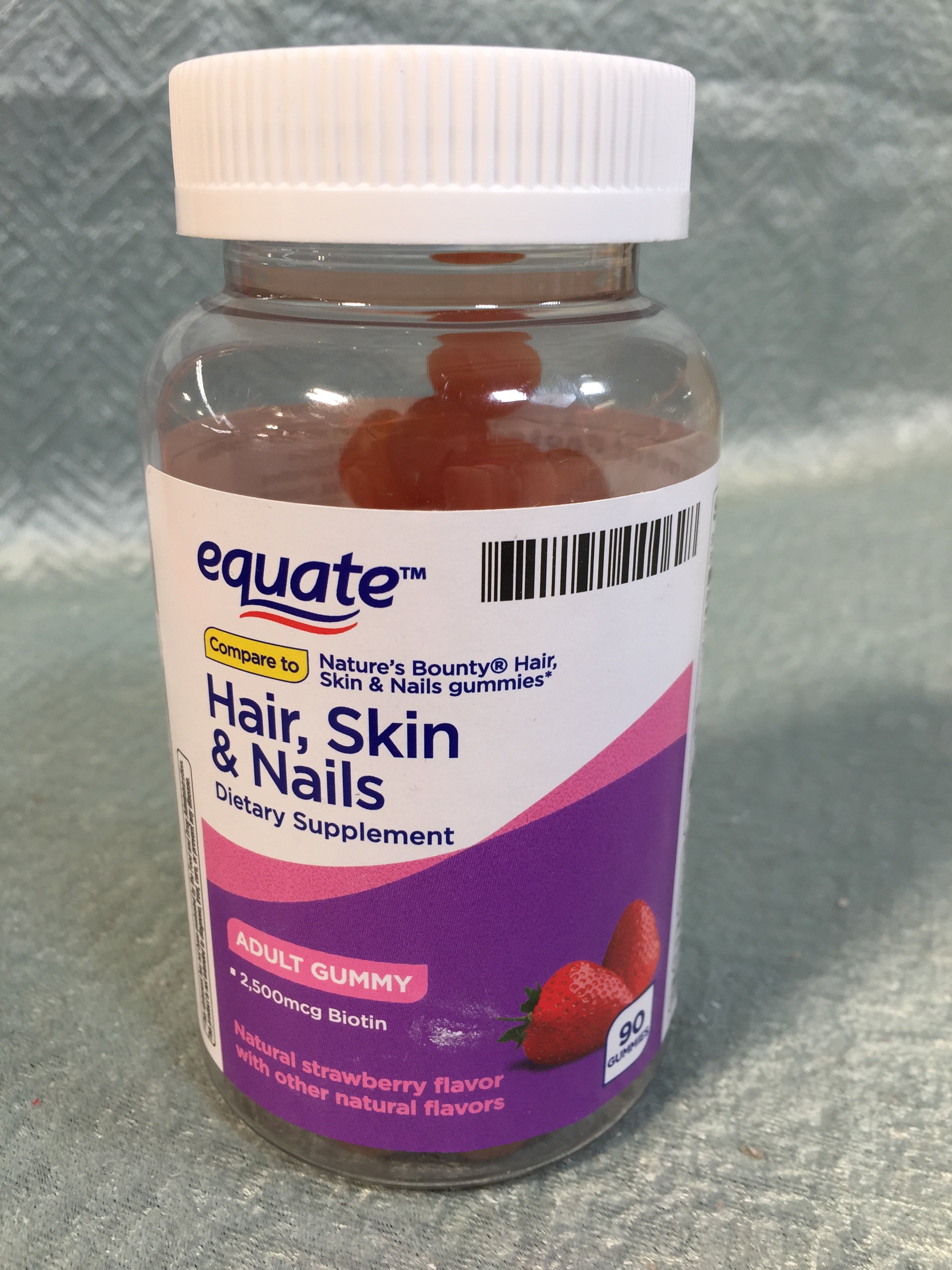 Equate Hair Skin & Nails Adult Gummy, Strawberry, 90 Gummies (7592970617070)